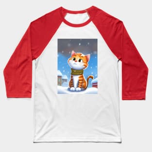 Winter Cat With a Scarf in Winter Scenery is waiting for Santa Baseball T-Shirt